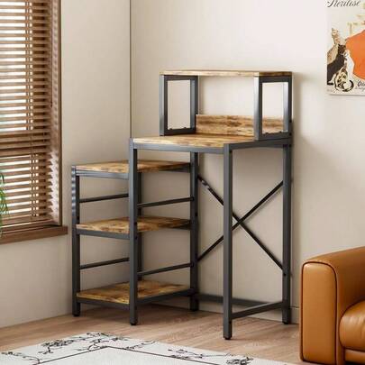 6 - Tier Fridge Cabinet Microwave Stand Baker Rack, Fridge Stand With Storage Shelves, Microwave Oven Stand, Utility Storage Shelf Kitchen, Living Room, Dorm, Patio. Brown