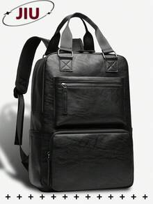 Multi-Compartment PU Leather Men's Backpack, Fits 15.6 Inch Laptop, Multi-Pocket Lightweight Bookbag, Large Capacity Travel Bag, Convenient Commuter Daypack, Multi-Function Backpack, Suitable For Students, Middle/High Schoolers, Nurses, Teachers, Business Professionals, Travel, Commuting, Shopping, Office, Dating, Hiking, Training, Work, Birthday Gift, Holiday Gift Vintage Laptop Bag - Multicolor - View 14