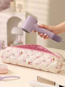 Floral Bow Quilted Hair Dryer Storage Bag, Leopard Print Curling Iron Storage Bag, Travel Portable Hair Styling Tool Bag, Travel Storage Pouch, Travel Organizer Bag, Suitable For Curling Iron, Hair Dryer, Hair Clips, Straightener, Dust-Proof Large Capacity Handbag, With Electric Curling Iron & Flat Iron Protective Case, Hair Dryer Storage Bag, Suitable For Home, Gym, Vacation And Business Travel