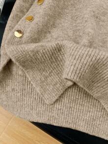 1 Áo vest không tay cổ tròn màu trơn đơn giản dành cho nữ có nút kim loại bên hông - Màu Khaki - Xem 5