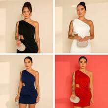 Virginia Short Dress, Gringa Style, End Of Year, Parties, Christmas, One-Piece, Patterned, Asymmetrical, Party, Night, Wedding, Birthday Party, Street, Travel, Beach, Summer - 紅白色 - 查看 2