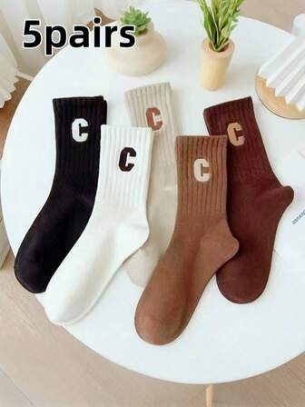 1/5 par damstrumpor till mitten av vaden Sportiga, moderiktiga, minimalistiska, avslappnade, bekväma Mångsidiga för vardagsbruk, lämpliga för alla årstider