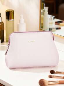 La Mer Materiel New Cherry Blossom Pink PU Leather Large Opening Cosmetic Bag, Makeup Bag, Portable Large Capacity Shell Bag, Fashionable Handbag, Toiletry Bag - Cherry Blossom Pink - View 5