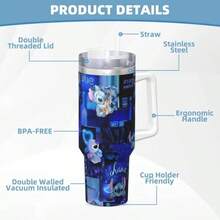 Lilo And Stitchs Insulated Tumbler With Straws Cartoon Vacuum Coffee Mugs Outdoor Travel Car Bottle Cup, 40oz - 2 + MỘT KÍCH CỠ - Xem 4