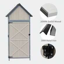 Outdoor Sheds Storage, 2.5x5.6FT Vertical Storage Sheds, Wooden Sheds With Metal Frame, 68" Tall Wood Garden Tool Shed, Metal Framed Tool Cabinet With Adjustable Shelves Large Capacity Storage, Box For Backyard Garden Patio Lawn - Grey - View 5