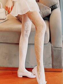 New Sexy Fishnet Side Sheer Pantyhose, Minimalist Sensual Silhouette - White - View 2