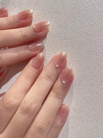 24 st korta ovala nageltippar, söta gradient blush tie dye spegelrosa pärlnaglar, gradientnaglar, jul- och alla hjärtans dag-manikyr, lämplig för tjejer/damer dejt, present, alla hjärtans dag, nagelset för dagligt bruk, inkluderar 1 st jelly gel och 1 st nagelfil