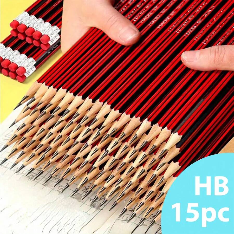15 piezas Lápiz HB para estudiantes, lápiz para bocetos, lápiz para práctica de dibujo, perfecto para estudiantes - Rojo - Ver 1