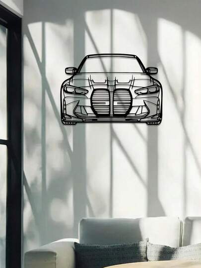 1 pezzo Grande opera d'arte in metallo con sagoma di auto da corsa BMW - Arte moderna minimalista di auto da corsa, costruzione in ferro, adatta per soggiorno, garage, ufficio, patio - Regalo per appassionati di corse, regalo per il riscaldamento della casa, matrimonio, compleanno, festa del papà, decorazione per la casa, design alla moda, struttura robusta, ideale per gli appassionati di sport, adesivi da parete