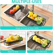 TOOLF Expandable Sink Caddy Sink Drying Rack With Dish Towel Bar Over The Sink Adjustable Sink Organizer For Kitchen Rustproof Sponge Holder Organizer - Black - View 6