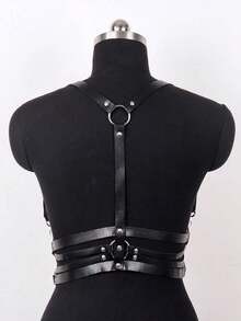 1件女士文艺复兴风格配饰，暗黑哥特风金色搭扣性感PU皮革吊带，适合夜店、万圣节派对或日常穿着 - 黑色 - 查看 5