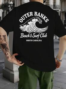 Out-Of-State Beach And Surf Club Men's T-Shirt - North Carolina Crinkle Wave Pattern, Casual Crew Neck, Short Sleeve, Summer T-Shirt, PLUS SIZE - 黑色 - 查看 7