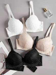 Set Of 3 Classic Lace Bras With Adjustable Straps For Comfortable Everyday Wear. Cute And Sensual Lingerie. - Nhiều màu - Xem 2