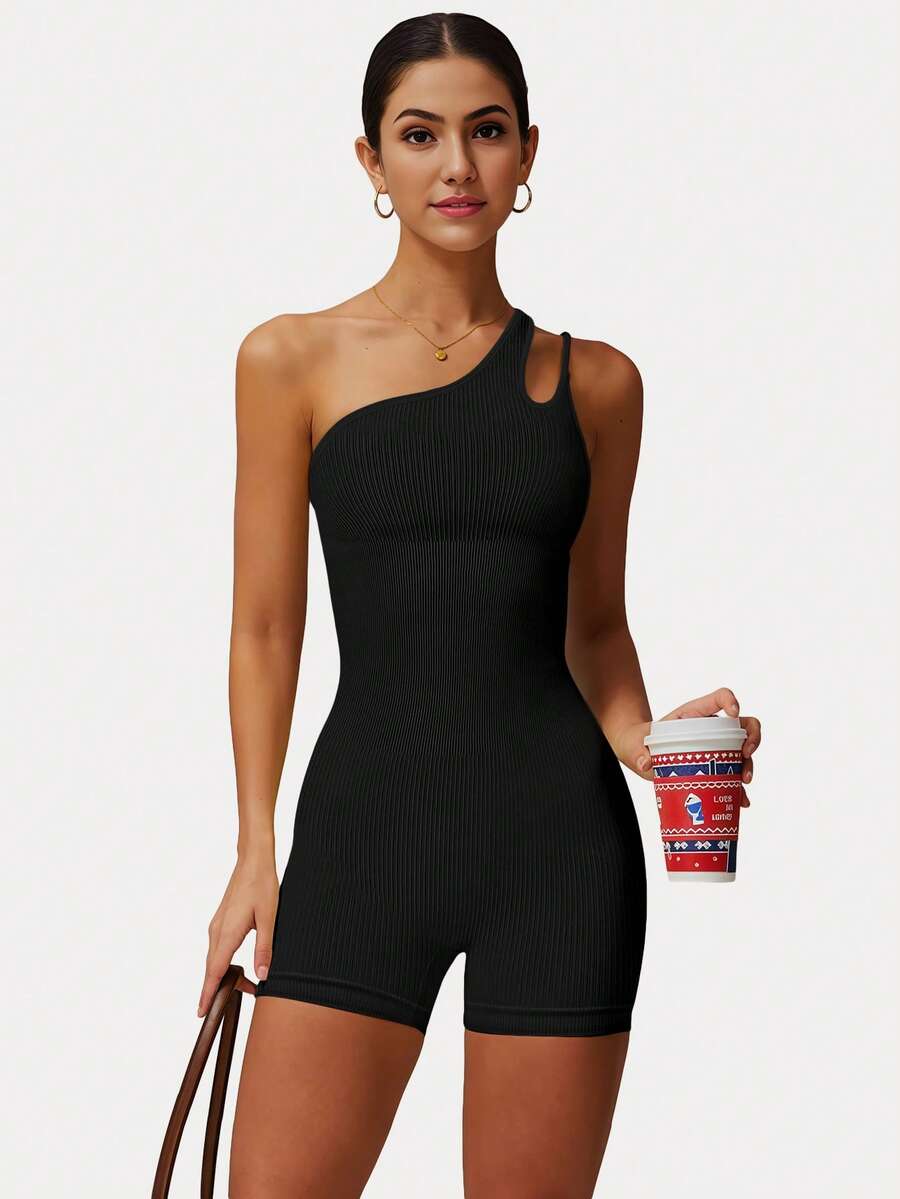 DINBEY Mono sin mangas de alto soporte sin costuras para mujer, color negro - Negro - Ver 1