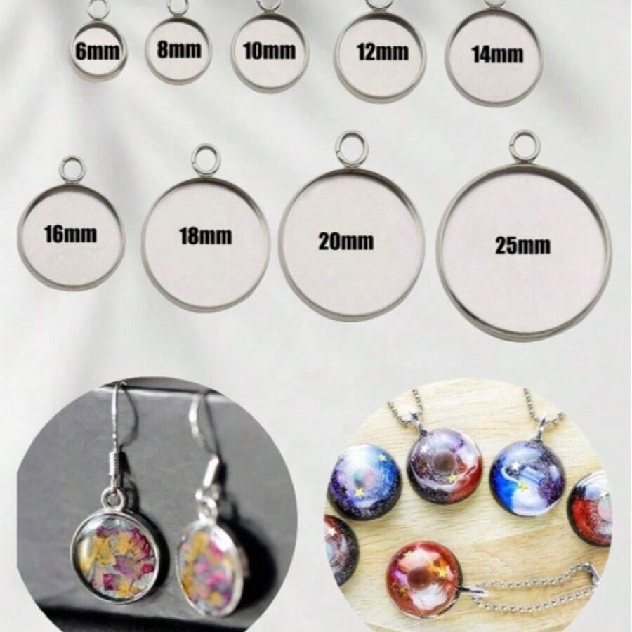 20 Pieces Of 8/10/12/14/16/18/20/25mm Stainless Steel Circular Blank Bezel Set, DIY Cabochon Tray Pendant Blanket For Jewelry Making - Silver - View 1