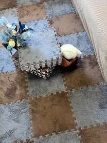 12pcs Solid Color Non-Slip Interlocking Carpet Tiles, Modular Floor Mats For Living Room, Bedroom Gifts Birthday Graduation - Multicolor - View 27