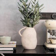 Decorative Rustic Ceramic Vases for Table Centers Unique Textured Terracotta Boho Vase with 10-inch High Handle for Flower Arrangements Round Jar - Urna griega carbón - Ver 5