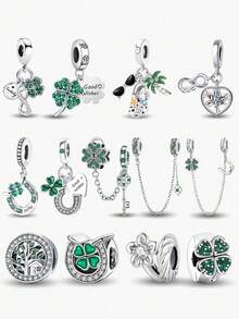 1Pc 925 Sterling Silver Fashionable Real Zirconia Lucky Charm Bead For Women Fit Bracelets Bangles DIY Jewelry Girlfriend Gift Fine Ladies Jewellery - Silver - View 1