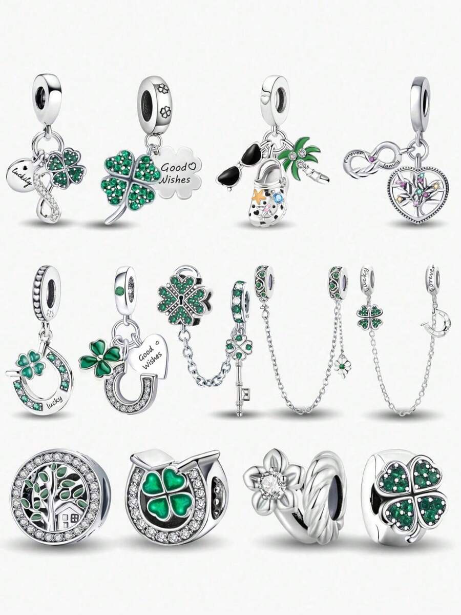 1Pc 925 Sterling Silver Fashionable Real Zirconia Lucky Charm Bead For Women Fit Bracelets Bangles DIY Jewelry Girlfriend Gift Fine Ladies Jewellery - Silver - View 1