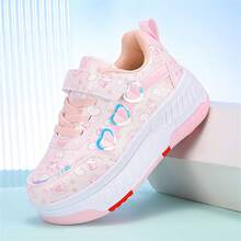 青少年时尚户外轮滑鞋，安全街头四轮可拆卸隐形轮心形时尚轮滑鞋，滑冰/步行二合一，节日礼物 - 粉色 - 查看 10