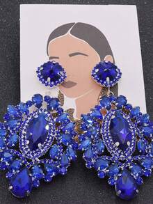 Handmade Blue Crystal Sequin Teardrop Earrings, Women's; Wedding Gift Jewelry; Fashionable Matching Earrings - 藍色 - 查看 4