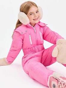 Kids Snow Suit Girls Hooded Waterproof Insulated Ski Suit 5-14 Years - Hồng - Xem 4