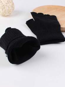 1 双男士纯色露指针织手套，保暖防风，适合秋冬季日常使用