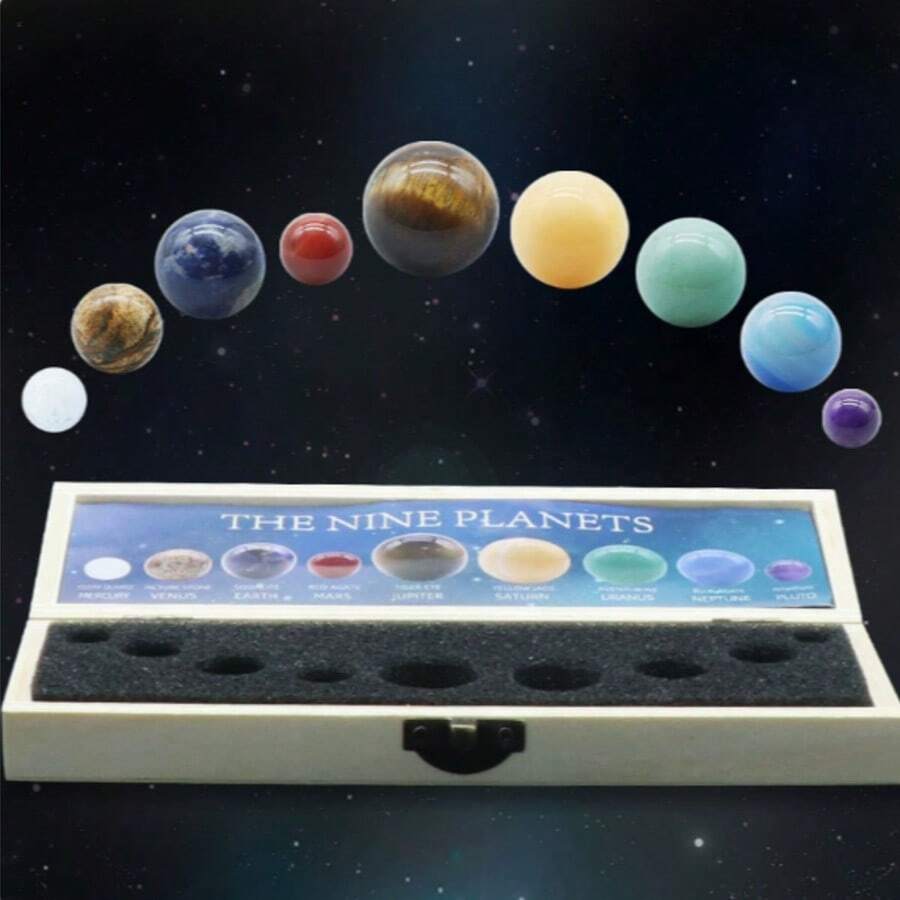 Natural Crystal Raw Stones & Solar System Crystal Balls Set – Perfect Gift For Children's Day - Planetary Box - View 1