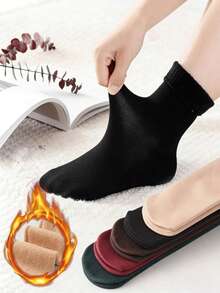 1/2/4/10双装男女通用加厚保暖羊毛袜，冬季纯色保暖袜，完美节日礼物，男女皆宜，超级舒适保暖 - 彩色 - 查看 4