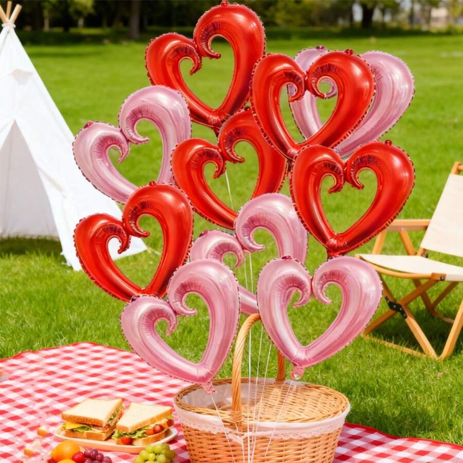 10pcs Small Heart-Shaped Party Balloons, Wedding Ceremony Backdrop Decor, Valentine's Day Photography Props - Multicolor - View 1