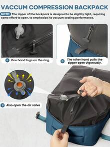 Floless Travel Vacuum Compression Laptop Backpack, Meets Airline Transport Standards, Unisex, Vacuum Travel Backpack, Can Fit Clothes, 14-Inch Laptop Business Computer Backpack. Note: The Vacuum Sealed Compartment Uses An Airtight Zipper, Which Is Very Tight And Requires Force To Open. The New And Old Versions Of The Packaging Will Be Dispatched Randomly. The New Version Includes The Exhaust Cylinder Accessories, While The Old Version Does Not. - Multicolor - View 8