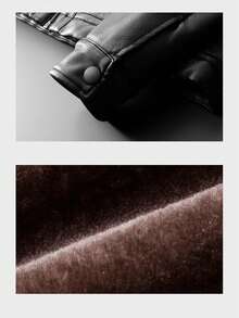 男士秋冬夹克，加厚保暖PU皮摩托车夹克，休闲装 - 黑色 - 查看 7