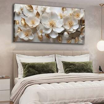 1 pieza Gran arte de lienzo de flor abstracta en acuarela, pintura de impacto floral de base blanca para decoración del dormitorio, sala de yoga, cocina, baño sin marco 50x100cm/19.68x39.37 pulgadas