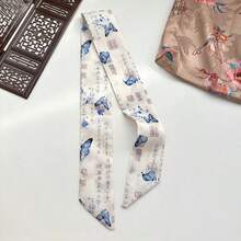 Chinese Style Ink Painting Bird And Flower Hairband Hair Tie - Multifunctional Hair Accessory, Full Traditional Bird And Flower Pattern, Suitable For Calligraphy Practice And Daily Wear (Hand Washable) - 藍色蝴蝶 - 查看 4