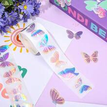 500pcs/Roll Butterfly Doodle Stickers, Holographic Stickers For Holiday Gift Wrapping, DIY Scrapbooking, Christmas Party, Wedding, Birthday Gift Box Decoration, Home Decor Self-Adhesive Stickers - Multicolor - View 2