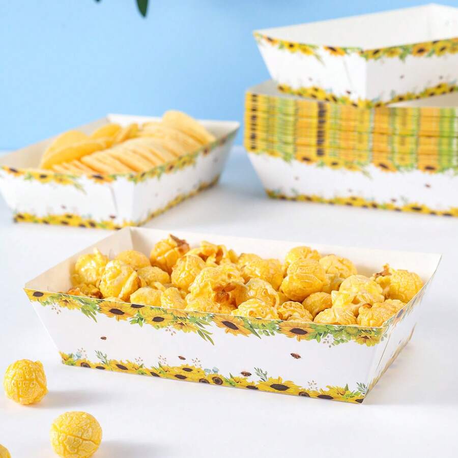 10/24pcs Sunflower Black Rim Disposable Party Food Boxes, Fries Boxes, Popcorn Boxes, Suitable For Lunch Box, Bakery Bread, Burger Restaurant - Multicolor - View 1