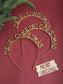 1件/2件/3件装优雅圣诞快乐字母水钻金属发箍，奢华圣诞派对休闲发箍 - 彩色 - 查看 2