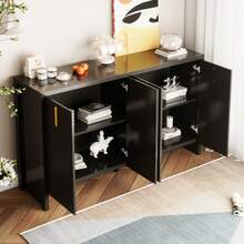Modern, Minimalist Black Sideboard: The Perfect Combination Of Flexible Storage And Elegant Design. The Sideboard Features Gold Handles And Adjustable Dividers. - Black - View 3