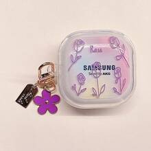 新款彩色紫色花束可爱保护壳，兼容三星Galaxy Buds FE、Buds 3/Buds 3 Pro、Buds Pro、Buds Live、Buds 2/Buds 2 Pro无线蓝牙耳机，透明款，女士适用 - 炫彩紫色花束+掛飾 - 查看 11