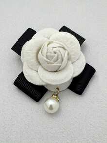 دبوس وردة الكاميليا ذو الشريط الحريري الأنيق المطفي الجديد من الموضة الكورية، للزينة على الياقة للنساء