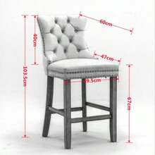 Contemporary Bar Stools Upholstered In Velvet With Button Tufting, Wooden Legs, And Chrome Stud Trim. Casual Style. Set Of 2 Stools (Black). DE2002BK - Black - View 10