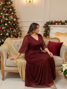 Tulle Dress - 酒紅色 - 查看 2