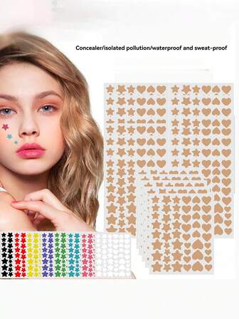 1.530 piezas Pegatinas con forma de estrella y corazón de colores, rosa, negro, blanco, azul, morado, verde, decoración con forma de estrella/corazón, esencial para sesiones de fotos, pintura facial, adecuado para fiestas, reuniones y actividades divertidas