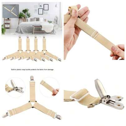 4pcs Titulares de sbanas ajustables Correas Clips Cama de tringulo Sujetador de colchn Sujetador de sbanas Correas Clips para cojn de sof camaCaqui