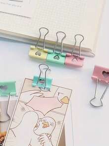 24pcs Random Cute Heart Shaped Clips, Heavy Duty Metal Structure, Grip For Office, School, Scrapbook, Planner - Compatible With Ring Binders, Notebooks, Diaries - Suitable For Students, Professionals, Stationery Lovers, Planner Accessories, Kawaii Design, Sturdy Structure, Office Workers, School Supplies, Paper Clips, Stationery, Office Clip Patterns, Clips - Multicolor - View 7