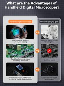 Microscopio digital portátil de 2.0" pantalla IPS a color, 500X aumento digital, microscopio portátil con 8 luces LED, cámara microscópica mini de 2MP 1080P, lente supermacro, batería recargable de 400mAh tipo C, microscopio de bolsillo compatible con PC, adecuado para reparación de placas de circuito - Multicolor - Ver 9