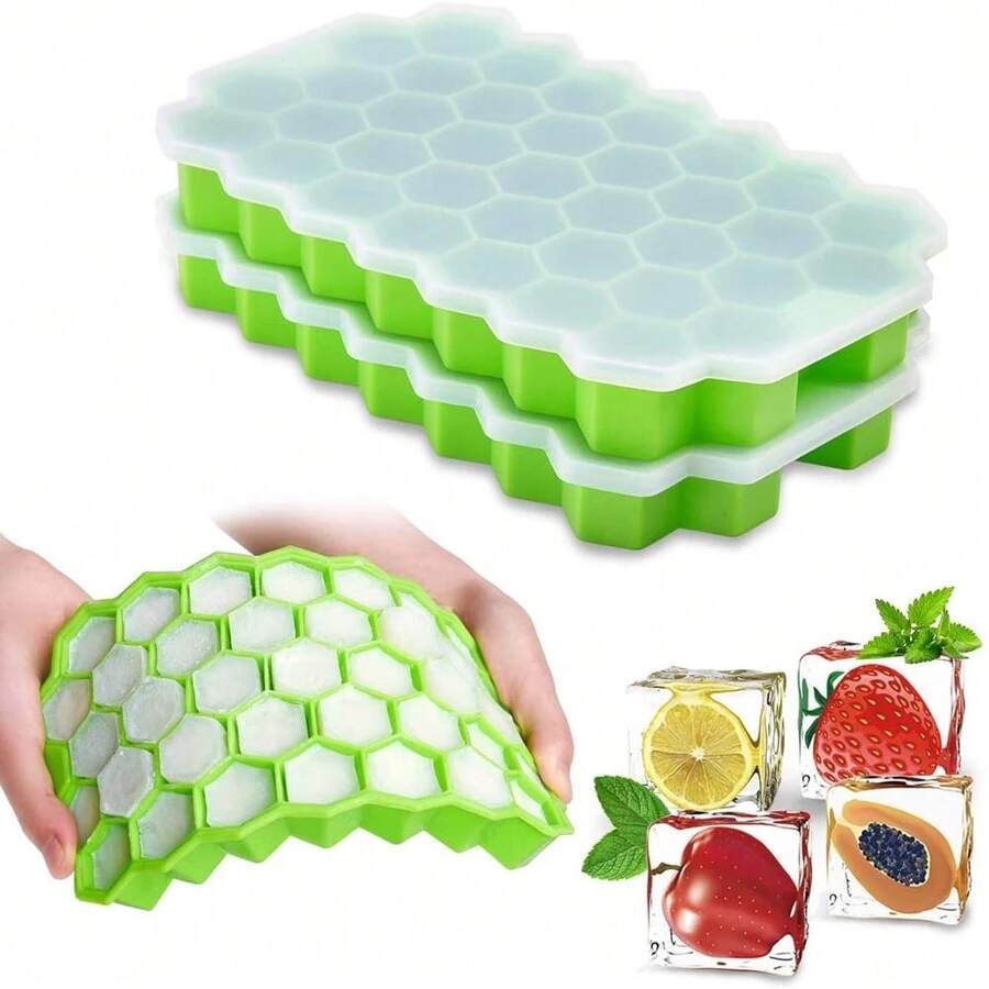 1 khay làm đá hình tổ ong 37 ô, khuôn làm đá bằng silicon tái sử dụng có nắp đậy, máy làm đá thủ công tự làm, nhiều màu sắc để lựa chọn