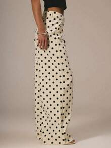 Women's Polka Dot Wide-Leg Jeans, High-Waisted Loose Flared Pants, Straight-Leg Retro Street Jeans - 白色 - 查看 2