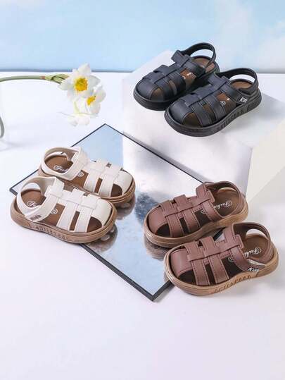 1双儿童软底防滑休闲运动魔术贴凉鞋，夏季百搭