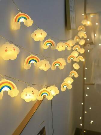 1条彩虹云朵造型灯串，10/20颗LED灯珠，装饰仙女灯，4.92/9.84英尺长，适用于婴儿房、节日派对、花园、露营、室内、婚礼、家居、卧室装饰，电池供电（不含电池）